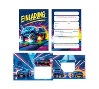 JuNa-Experten Lot de 12 cartes d'invitation avec 12 enveloppes pour anniversaire d'enfant garçon enfant camion monstre voiture invitations d'anniversaire colorées