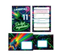 JuNa-Experten Lot de 8 cartes d'invitation avec 8 enveloppes pour 11e anniversaire d'enfant - Pour garçon et fille - Invitation au onzième anniversaire - Invitation au laser - Pour anniversaire de
