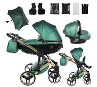 Junama Poussette Diamond Fluo 02 Vert et Doré 2en1 3en1 4en1 avec ombrelle pare-soleil (3 en 1 avec siège auto)