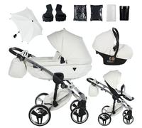 Junama Poussette Diamond Fluo Individual 15 Blanc et Argenté 2en1 3en1 4en1 avec ombrelle pare-soleil (3 en 1 avec siège auto)