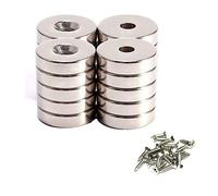 JUNAN aimant rond avec troué,10x3mm trou 3mm puissants néodyme magnets avec vis pour Tableau Noir, Cuisine, Outils Bricolage(Lot de 20)