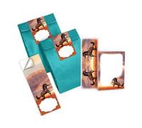 Junapack 6 marque-pages + 6 mini blocs-notes + 6 sachets cadeaux (pétrole ) + 6 autocollants chevaux pour bonbonnière, anniversaire d'enfant