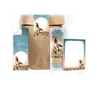 Junapack 6 marque-pages + 6 mini blocs-notes + 6 sacs cadeaux (naturel) + 6 autocollants chevaux pour bonbonnière, anniversaire d'enfant fille.