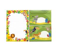 Junapack Bloc de papier à lettre avec enveloppe pour enfants animaux paresseux, perroquet, lion, singe (bloc A5 de 25 feuilles + 15 enveloppes)