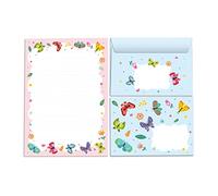 Junapack Bloc de papier à lettre avec enveloppe pour enfants - Papillons - Pour fille - Bloc-notes A5 avec 25 feuilles + 15 enveloppes