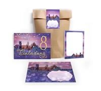 Junapack Lot de 12 cartes d'invitation pour 8e anniversaire d'enfant avec 12 enveloppes, 12 sachets, 12 autocollants, 12 blocs