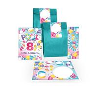 Junapack Lot de 12 cartes d'invitation pour 8e anniversaire d'enfant avec 12 enveloppes, 12 sachets/bleu pétrole, 12 autocollants, 12 marque-pages