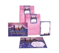 Junapack Lot de 12 cartes d'invitation pour anniversaire d'enfant avec 12 enveloppes, 12 sacs/rose, 12 autocollants, 12 blocs