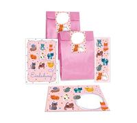 Junapack Lot de 12 cartes d'invitation pour anniversaire d'enfant fille fille garçon chat chat avec 12 enveloppes, 12 sachets/rose, 12 autocollants, 12 marque-pages