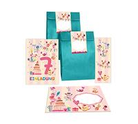 Junapack Lot de 12 cartes d'invitation pour le 7e anniversaire d'enfant fille oiseau avec 12 enveloppes, 12 sachets/bleu pétrole, 12 autocollants, 12 marque-pages