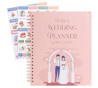 JUNART Beau agenda et organisateur de mariage 29 x 23 cm détaillé rose avec autocollants, cadeau de fiançailles pour couples d'engagements, mariés et mariés