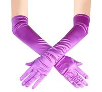 JUNART Longs gants en satin, gants élégants longueur coude pour fête d'opéra, mariage, robe de soirée, costume de carnaval, danse, Violet - 1 paire, taille unique