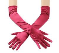 JUNART Longs gants en satin, gants élégants longueur coude pour fête d'opéra, mariage, robe de soirée, costume de carnaval, danse, Bordeaux - 1 paire, 1Pair