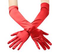 JUNART Longs gants en satin, gants élégants longueur coude pour fête d'opéra, mariage, robe de soirée, costume de carnaval, danse, Rouge - 1 paire, taille unique