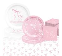 JUNBAOYYDS Décorations De Fête À Nœud Rose,Vaisselle Kit Anniversaire Fille,Décorations d'anniversaire rose pour Filles À Nœud Shower