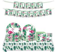 JUNBAOYYDS Vaisselle de Fête Hawaïenne, Flamingo Vaisselle Anniversaire, assiettes de fête hawaïennes en carton, pour Décorations Fête d'anniversaire