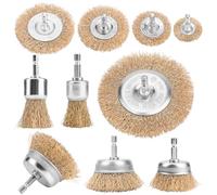 Junchamp Lot de 10 Brosses Métalliques pour Perceuse et Visseuse, Tige Hexagonale 1/4" (6,35 mm), Brosses Circulaires, Boisseau et Pinceau pour Dérouillage, Décapage et Nettoyage
