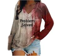 JunD T-Shirt Problem Solved Bloody d'halloween - Manches Longues - T-Shirt Humoristique Horreur - Halloween Tee Shirt Grande Taille Femme et Homme pour Fêtes, Soirées et Déguisements