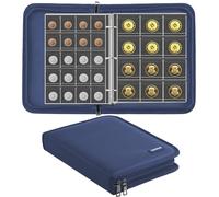 JUNDUN Album de collection de pièces ignifuge pour collectionneurs, 260 pochettes, avec fermetures éclair, organisateur de pièces de monnaie, album de rangement pour pièces de 20/25/27/30/38 mm, bleu