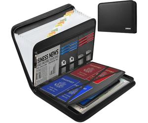 JUNDUN Trieur Document - Trieur A4 ignifuge avec fermeture éclair et étiquettes - Classeur Rangement Documents à 13 poches avec Trieur Papier multi-poches pour fichiers A4 | facture et plus (noir)