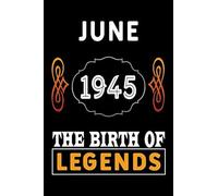 June 1945 The Birth Of Legends: 120 Pages 6''x9'' Lined Notebook,Soft Cover,1945 Years Old Birthday Gift,1945 Legend Since Notebook ,Men,For Take Notes At Work,School Or Home,Birthday Gift Notebook Fo