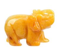 June&Ann Statue d'éléphant de poche en jade jaune naturelle sculptée en forme d'éléphant de guérison, totem, esprit animal, décoration de la maison - 3,8 cm
