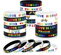 JUNEBRUSHS 42 pièces Bracelets en Silicone Arc-en-Ciel Gay Pride Bracelets en Caoutchouc de Soutien LGBT pour Les décorations de défilés du Jour du Mois de la fierté Accessoires de fête Fournitures