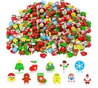 JUNEBRUSHS Lot de 150 mini gommes de Noël pour enfants, adorables petits animaux en vrac pour enfants, bureau, animaux domestiques, gommes de Noël, chaussettes, Père Noël, flocons de neige