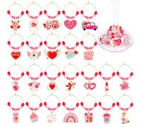 JUNEBRUSHS Lot de 24 breloques en verre pour verres à pied pour verres à pied, marqueurs de boisson pour décoration de fête du vin de Saint-Valentin