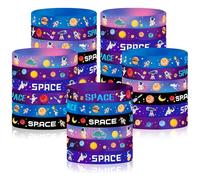 JUNEBRUSHS Lot de 30 bracelets en silicone pour fête spatiale, cadeaux de fête spatiale, bracelets en caoutchouc, galaxie, étoiles, espace, accessoires d'anniversaire pour enfants (6 designs)