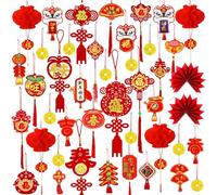 JUNEBRUSHS Lot de 43 décorations de Nouvel An chinois 2025, pendentifs nœud chinois en forme de serpent rouge, décoration de Nouvel An lunaire, pendentifs de festival de printemps pour maison, bureau,