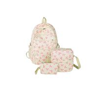 Junerain 3pcs / Ensemble Backpack à imprimé à Arc Mignon avec Sac Crossbody et Petit Sac à Main (Rose Blanc)