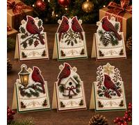Junerain 6 Pièces Cartes De Noël DIY Perles & Diamond Art Avec Enveloppes | DIY Couronne 3D Pop-Up Cartes Noël Perles En Résine, Cartes Diamond Art Avec Effet Brillant Pour Xmas