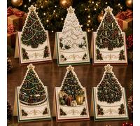 Junerain 6 Pièces Cartes De Noël DIY Perles & Diamond Art Avec Enveloppes | DIY Couronne 3D Pop-Up Cartes Noël Perles En Résine, Cartes Diamond Art Avec Effet Brillant Pour Xmas