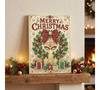 Junerain Christmas Parure Perles et Diamants, Kit DIY Encadré de Mme Claus | Kit Cadeau Encadré: Perles rondes, points diamants et symboles imprimés pour un art festif DIY complet dès le débuter