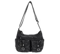 Junerain Sac à bandoulière rétro en jean avec plusieurs poches, sac messager élégant et polyvalent de grande capacité pour C (noir)
