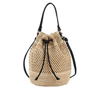 Junerain Sac en paille pour femme,grand sac de plage tissé à la main sac seau poignée sac fourre-tout bohème sac à bandoulière sac à bandoulière en paille pour vacances voyage maman cadeau