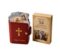 Junerain Support de Carte de Prière Catholique, Porte-Cartes Sacrés en Simili Cuir avec Fermeture Magnetique pour 40 Cartes Sacrées, Organisateur de Poches Religieux pour Femmes et Hommes