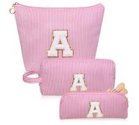 Junesters Trousse de maquillage avec initiales, trousse de maquillage rose personnalisée, grande trousse de maquillage mignonne, trousse de toilette de voyage pour femme et fille, cadeau A (rose),
