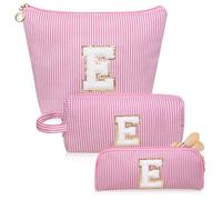 Junesters Trousse de maquillage avec initiales, trousse de maquillage rose personnalisée, grande trousse de maquillage mignonne, trousse de toilette de voyage pour femmes et filles, cadeaux E (rose),