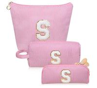 Junesters Trousse de maquillage avec initiales, trousse de maquillage rose personnalisée, grande trousse de maquillage mignonne, trousse de toilette de voyage pour femme et fille, cadeau S (rose),