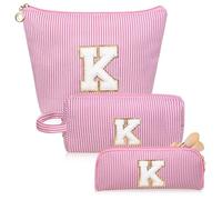 Junesters Trousse de maquillage avec initiales, trousse de maquillage rose personnalisée, grande trousse de maquillage mignonne, trousse de toilette de voyage pour femme et fille, cadeau K (rose),