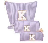 Junesters Trousse de maquillage avec initiales, trousse de maquillage violette personnalisée, grande trousse de maquillage mignonne, trousse de toilette de voyage pour femme et fille, cadeau K