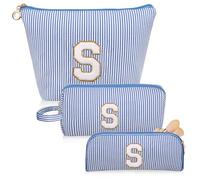 Junesters Trousse de maquillage avec initiales, trousse de toilette bleue personnalisée, grande trousse de maquillage mignonne, trousse de toilette de voyage pour femme et fille, cadeau S (bleu),