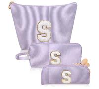 Junesters Trousse de maquillage avec initiales, trousse de toilette violette personnalisée, grande trousse de maquillage mignonne, trousse de toilette de voyage pour femme et fille, cadeau S (violet),