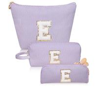 Junesters Trousse de maquillage avec initiales, trousse de toilette violette personnalisée, grande trousse de maquillage mignonne, trousse de toilette de voyage pour femme et fille, cadeau E (violet),