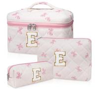 Junesters Trousse de maquillage initiale, trousse de maquillage matelassée personnalisée, grande trousse de maquillage florale pour femme, trousse de maquillage personnalisée en coton, trousse de