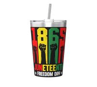 Juneteenth 1865 Freedom Black History Month Gobelets isothermes et paille 12 oz en acier inoxydable avec couvercle pour boissons chaudes et froides