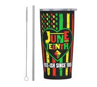 Juneteenth African American Black Liberation Free-Ish Since 1865 Celebration Freedom Gobelet fin en acier inoxydable, tasse de voyage, tasse à café isolée de 20 oz avec couvercle anti-éclaboussures,
