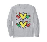 Juneteenth Graphic for Black Women Red Yellow Green Heart Manche Longue